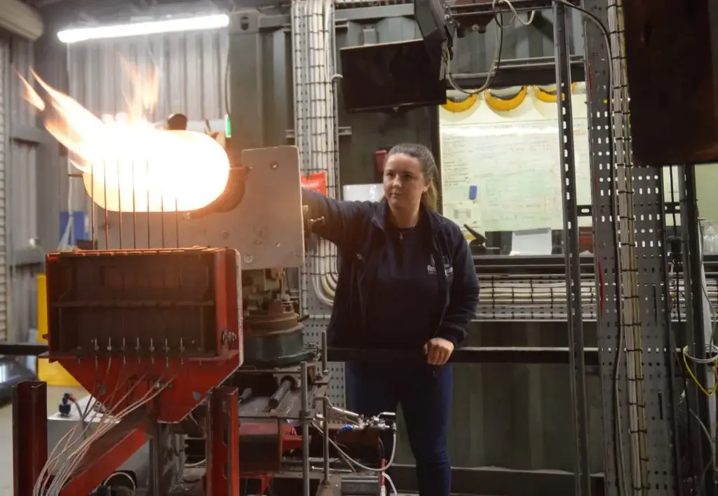 An engineer monitoring a fire test