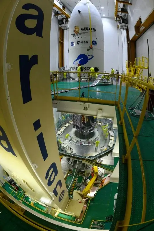 James Webb Space Telescope being prepared for launch aboard Ariane 5