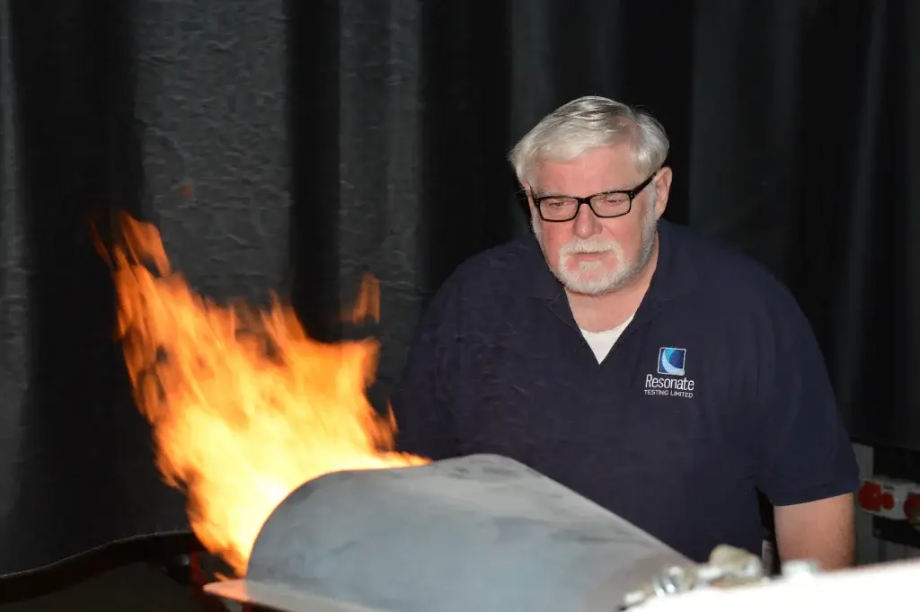 Managing Director Tom Mallon conducting a fire test at Resonate Testing