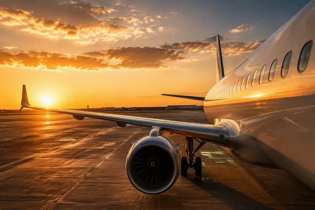 Commercial aircraft on an airport apron, representing Resonate Testing's contribution to the aviation industry.