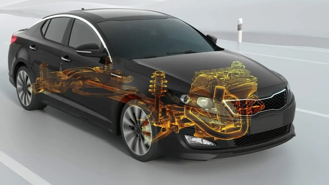 Vehicle powertrain and suspension system illustration