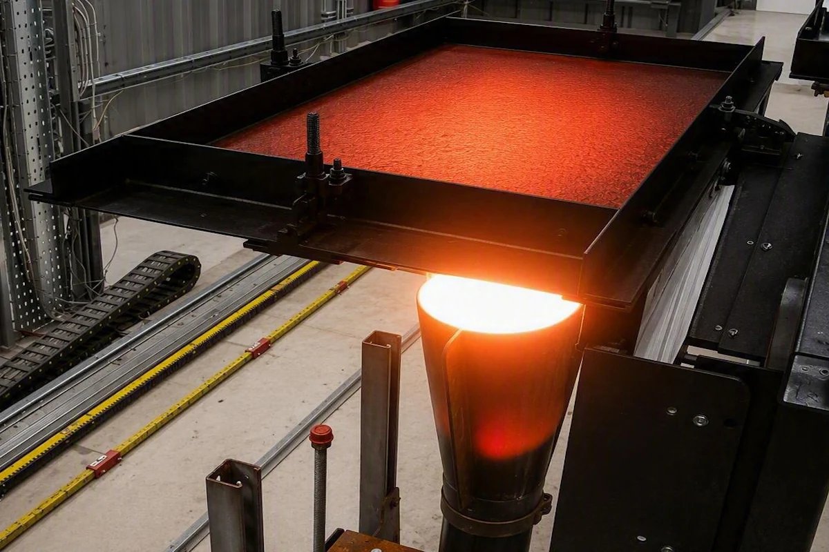 Cargo liner panel undergoing fire testing