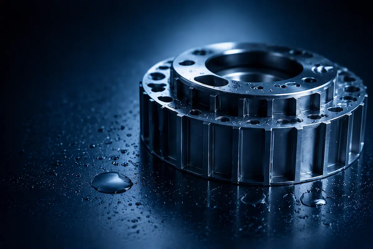 Metal test specimen undergoing fluid susceptibility testing at Resonate Testing