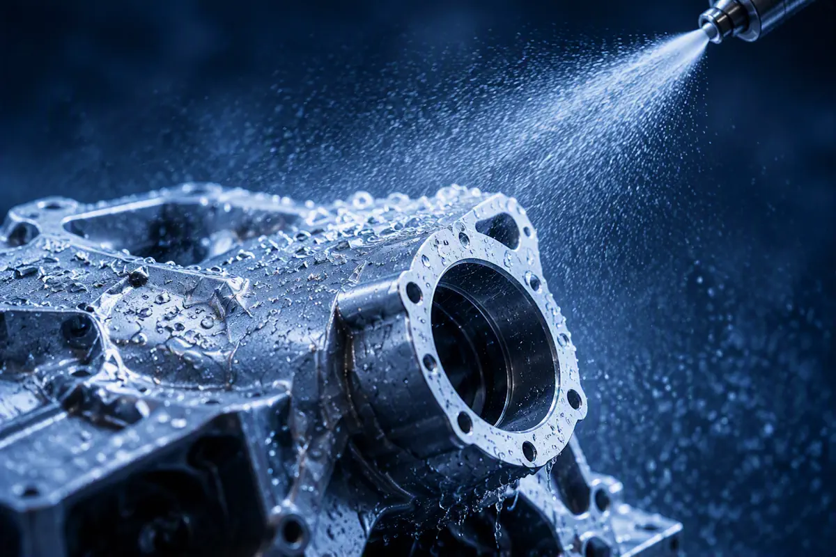 Test specimen exposed to fluid spray