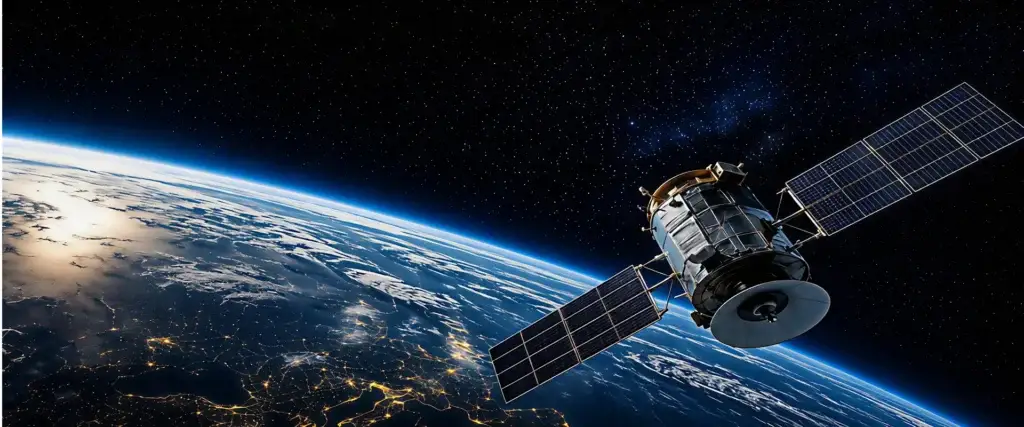 Satellite with deployed solar array