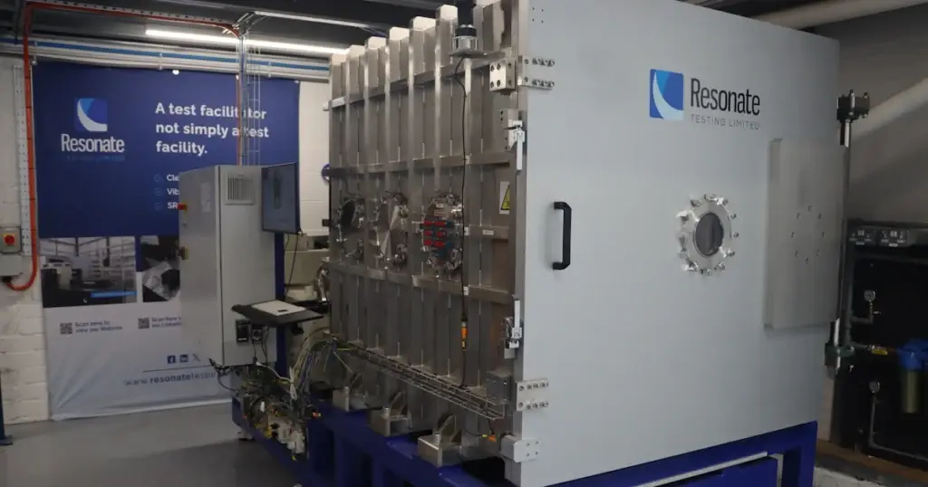 Thermal vacuum chamber used to simulate the temperature extremes and vacuum conditions encountered in space.
