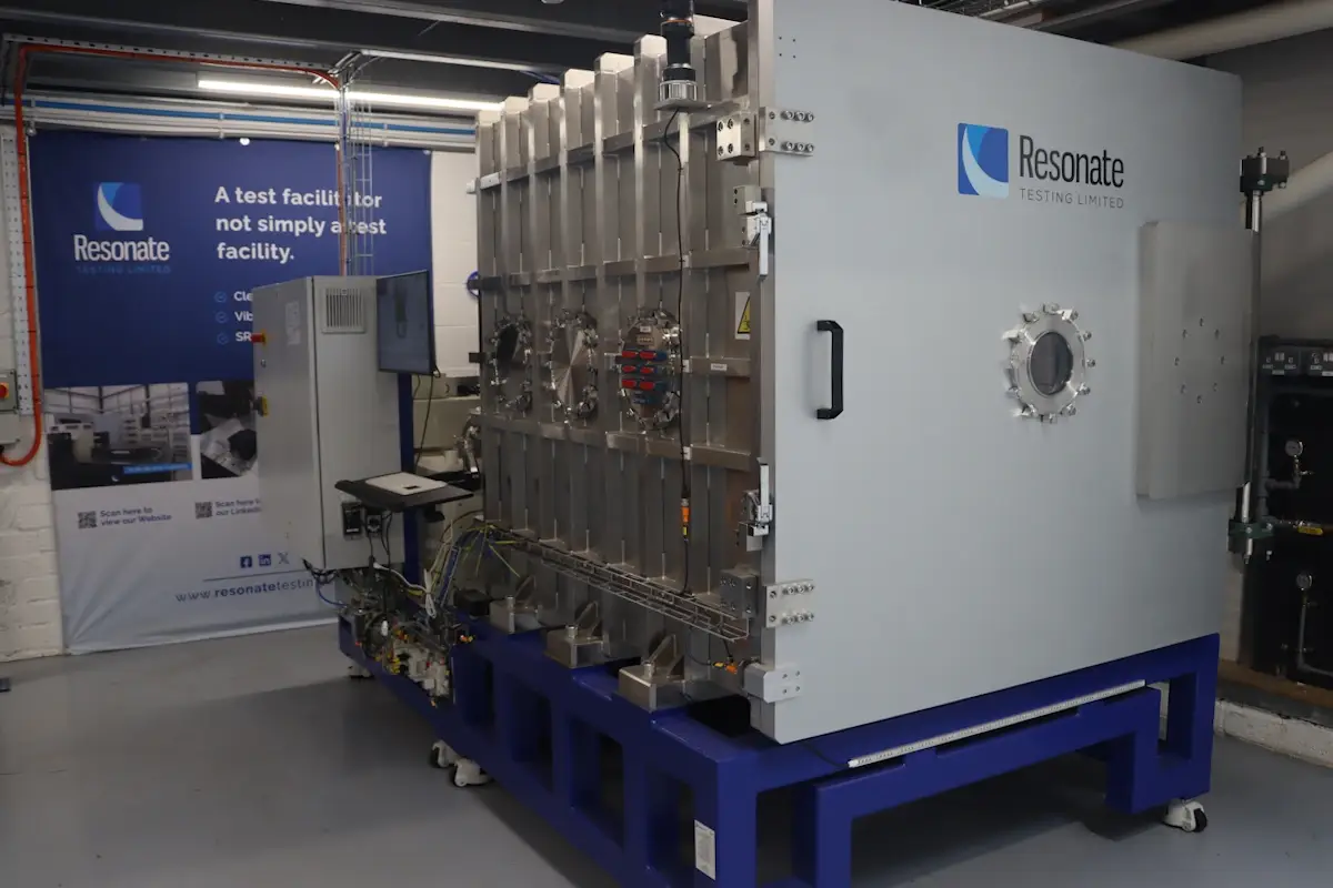 Thermal vacuum chamber used to simulate the temperature extremes and vacuum conditions encountered in space.