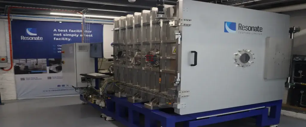 Thermal vacuum chamber used to simulate the temperature extremes and vacuum conditions encountered in space.