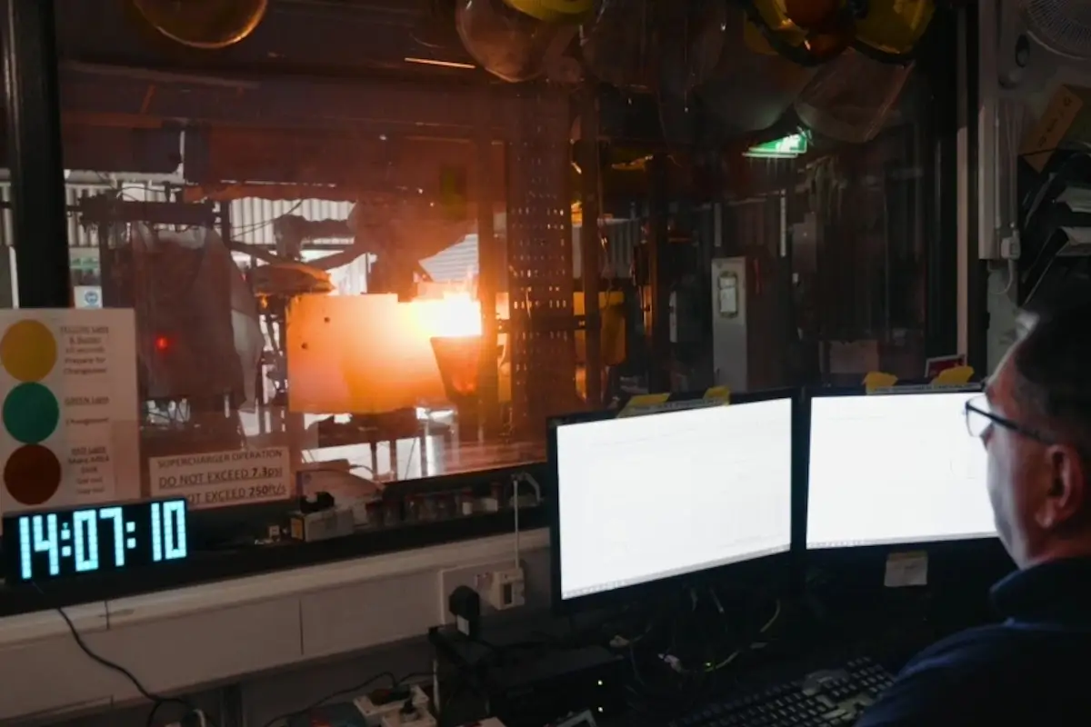 An engineer monitoring a cargo-liner fire test